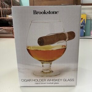 Brookstone Cigar Holder‎ Whiskey Glass Hand Blown Lowball Glass NEW Gift Ready